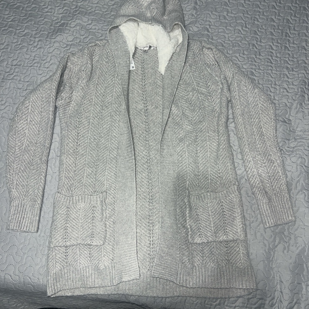 Madden girl open front knit cardigan Sherpa hoodie jacket sweater pockets small